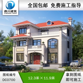 歐式三層帶露臺別墅全套施工圖紙及效果圖_農村三層自建房子設計,別墅圖紙超市